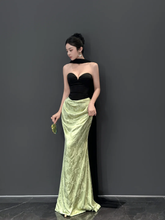 Vestido de fiesta largo de noche estilo sirena, sin tirantes, de satén vintage Y8593