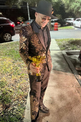 Costume de bal pour homme deux pièces en jacquard à sequins noirs et dorés