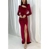 Sheath/column High Neck Velvet Long Sleeves Prom Party Dress