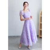 Elegante y lujoso vestido de fiesta de noche cuadrado con apliques y corte en A