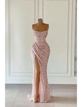 Vestido elegante de gala largo hasta el suelo, sin mangas, sin tirantes, con lentejuelas y lentejuelas brillantes.