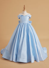 Robe de bal d'anniversaire en satin bleu enchanteur pour filles
