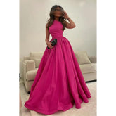 Vestido de fiesta largo de corte A con pliegues y un solo hombro único y dulce