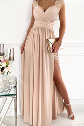 Vestidos de noche casuales lisos con abertura y escote en V (3 colores)