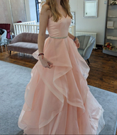 Robe de bal rose à décolleté en A, robe d'anniversaire rose Y4995