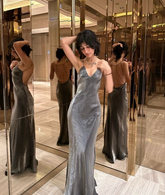 New Style V Neck Long Evening Dress Trendy Prom Gown Y7389
