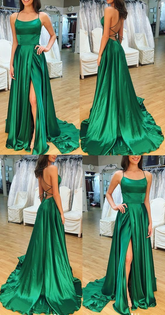 Robe de bal en satin à bretelles spaghetti et dos nu Y184