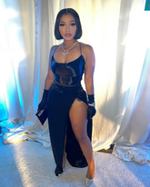 Robe de soirée noire simple avec fente haute Y2245