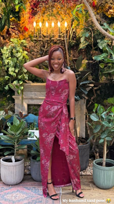 Fuchsia Printed Corset Front-Slit Satin Prom Dress Formal Evening Dress Y8458