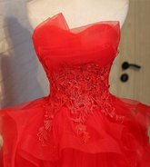 Robe de bal courte bustier en dentelle, coupe trapèze, charmante Y1107