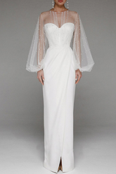 Vestidos de noche sin tirantes con abertura, cuentas y malla, elegantes y lisos, de celebridades