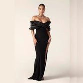 Off-Shoulder Ruched Slit Prom Dress