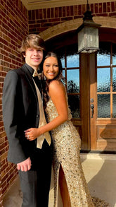 Robe de bal dorée élégante, robe de soirée dorée luxueuse Y1840