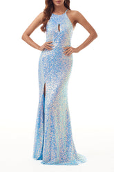 Vestidos de noche sexys, formales, con escote en U y abertura gradual.