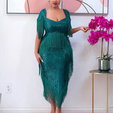 Evening Dress Sequined Tassels Slim Fit Sexy Bridesmaid Dress Women