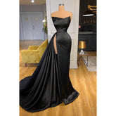 Robe de soirée noire sexy à col en V et fente latérale