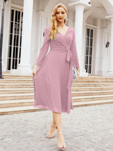 Vestido de dama de honor con espalda en V y cinturón, para la madre de la novia o invitada a la boda SY28031