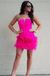 Strapless Bodycon Homecoming Dress with Feather