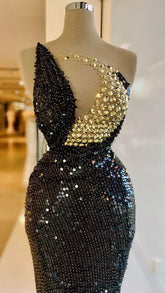 Robe de soirée glamour à sequins noirs, robe de cérémonie sexy Y731