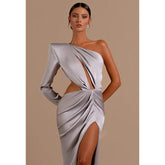 Sheath/column One Shoulder Pleats Sexy Long Formal Party Dress with Slit
