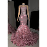 Vestido de fiesta sin mangas con espalda descubierta, encaje floral y lentejuelas con tirantes de trompeta/sirena