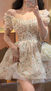 Robe de bal courte à épaules dénudées et imprimé floral, modèle Y2422