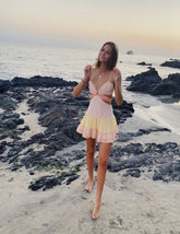 Vestido corto de playa con tirantes finos estilo línea A, ideal para fiestas de bienvenida (Y425)