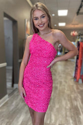 Sheath One Shoulder Sequins Homecoming Dress