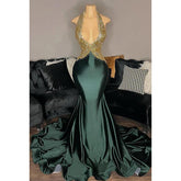 Robe de soirée sirène sexy et tendance, col en V, volants, dos nu, sans manches