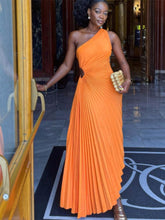 Robe trapèze plissée sans manches à taille roulée, sans manches, à une épaule, sexy, style bal de promo et soirée.