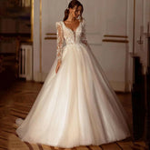 Robe de mariée champagne à paillettes, manches longues, appliques en dentelle, robe de mariée moderne en tulle, vestidos de novia