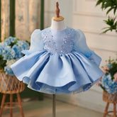 Vestido azul de organza hasta la rodilla para bebé niña
