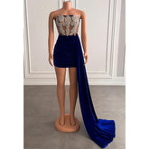 Robe de bal courte africaine en velours à perles épaisses et sans bretelles pour fille noire