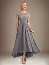 A-line Scoop Illusion Asymmetrical Lace Chiffon Mother of the Bride Dress With Pleated