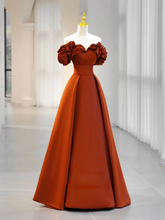 Robe de bal longue orange en satin, coupe trapèze simple, robe de soirée orange Y2585