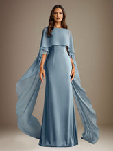 Sheath/Column Boatneck Floor-Length Chiffon Mother of the Bride Dress With Cascading Ruffles
