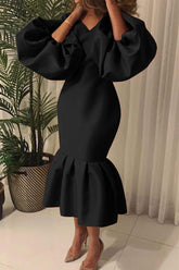 Robe de soirée basique sexy unie à col en V (6 couleurs)