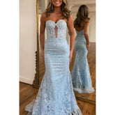 Sweetheart Strapless Trumpet Lace Applique Party Prom Evening Dress