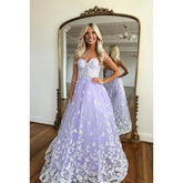 Vestido de noche largo de fiesta de tul con encaje, sin mangas y escote corazón, corte A