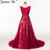 On Sale No Return No Refund Wine Red Crystal Tulle Evening Dresses Newest Sleeveless Bride Dress Formal Evening Party Robe De Soiree HA2082