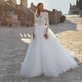 Grace Pretty luxury Princess Wedding Dresses Modest O Neck Long Sleeves Muslim Bride Dresses Bridal Gown vestidos de novia