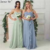 On Sale no return no refund Sale 2025 Mint Sleeveless Pleat Sexy Bridesmaid Dresses Chiffon Sleeveless Simple Bride Gowns Real Photo HA2181