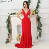 En oferta, sin devoluciones ni reembolsos. Rebajas 2025. Vestidos de noche sexys rojos con escote en V profundo, con cuentas y sin mangas. Vestidos de novia para brindar. LA6680