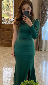 Robe de bal sirène verte à une manche, charmante, robe de soirée verte Y5520