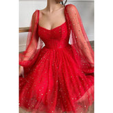 Vestido formal brillante con escote en V pronunciado y mangas largas