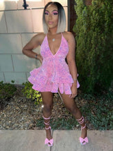 Vestido corto de fiesta de graduación para chica negra africana, sexy, con lentejuelas rosas, cuello halter y espalda descubierta (Y327)