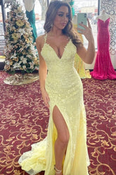 Robe de bal longue en dentelle jaune, robe de soirée formelle Y345