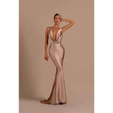 Baoleely Sexy Deep V Neck Backless Mermaid Long Formal Evening Dress