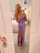 Robe de soirée sirène à sequins violets avec fente Y2915