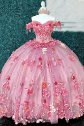 Vestido de gala con hombros descubiertos y flor 3D para quinceañera, modelo Y2633